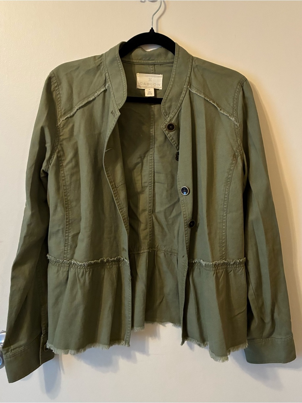 Caslon Olive Army Green Raw Hem Frayed Peplum Twill Utility Jacket Military S